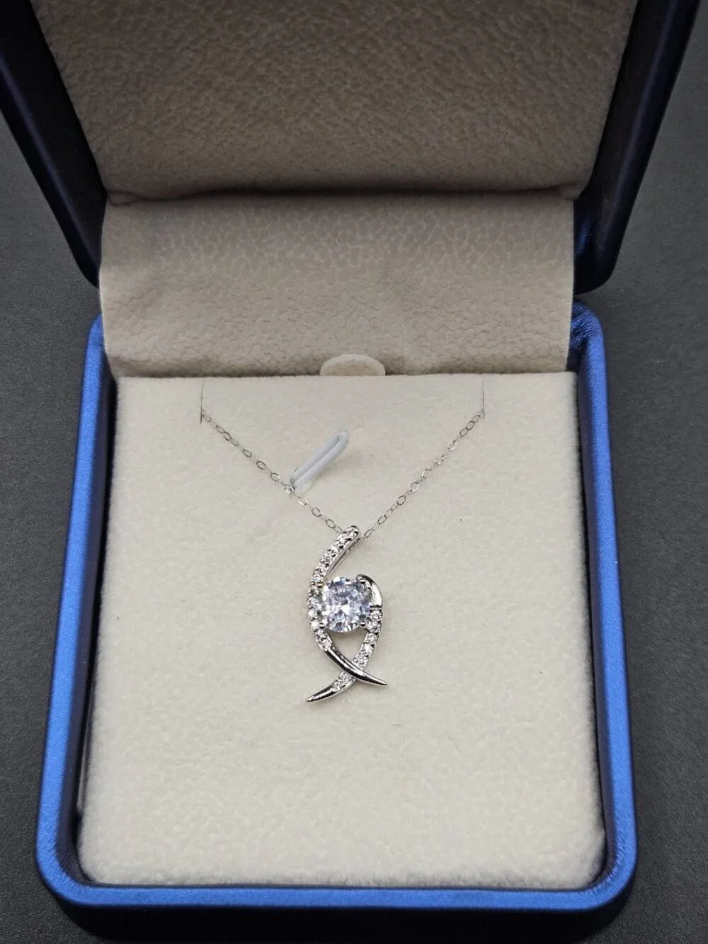 S925 Sterling Silver CZ Swirl Pendant Necklace 20